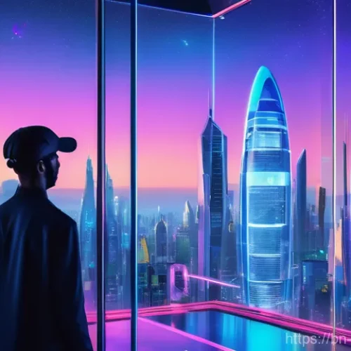 가상 현실과 메타버스 경제 - **Prompt:** A vibrant, futuristic metaverse city scene at dawn. Diverse avatars, all dressed in styl...